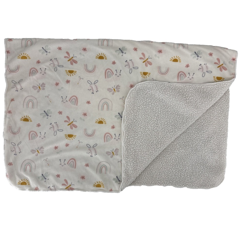 Chick Pea Baby Blanket 30" x 40" Sherpa Plush Rainbow Snail Sun Flowers Butterly